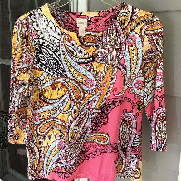 Woman top Chico’s top medium size 8 in ladies beautiful spring colors - Picture 6 of 16
